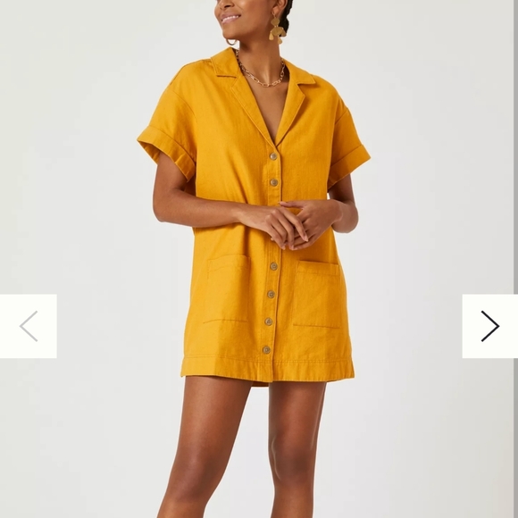 Anthropologie Dresses & Skirts - Anthropologie Pilcro Summer Linen Cotton Mini Dress Gold Yellow Size XS